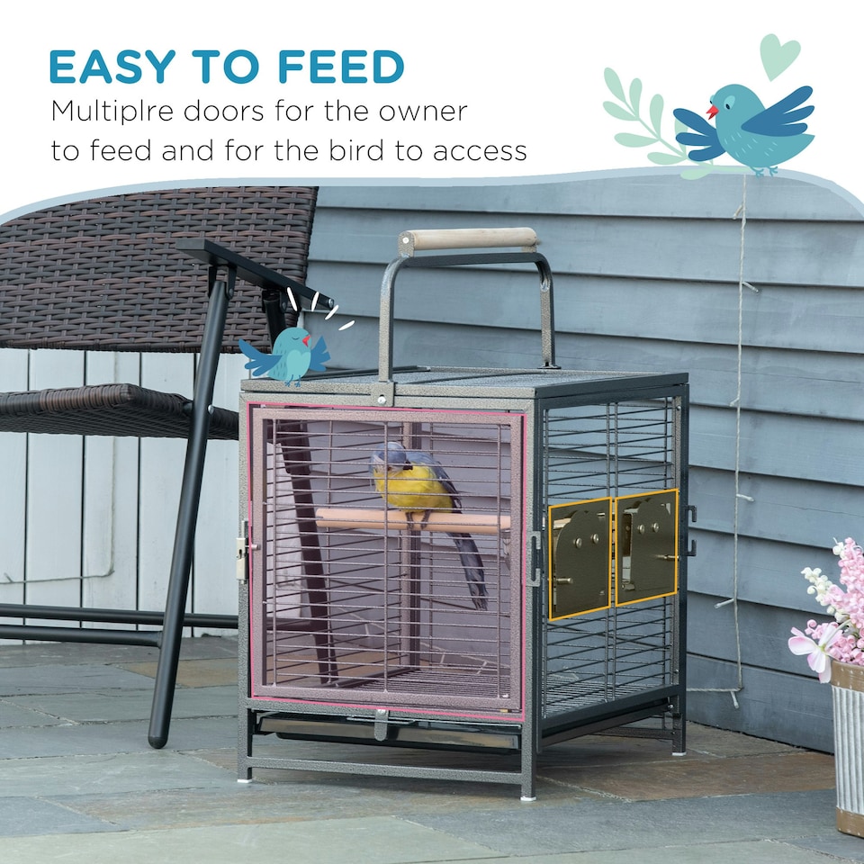 image 1 of PawHut Parrot Cage, Travel Carry Pet Bird Cage Cockatiel w/ Metal Handle
