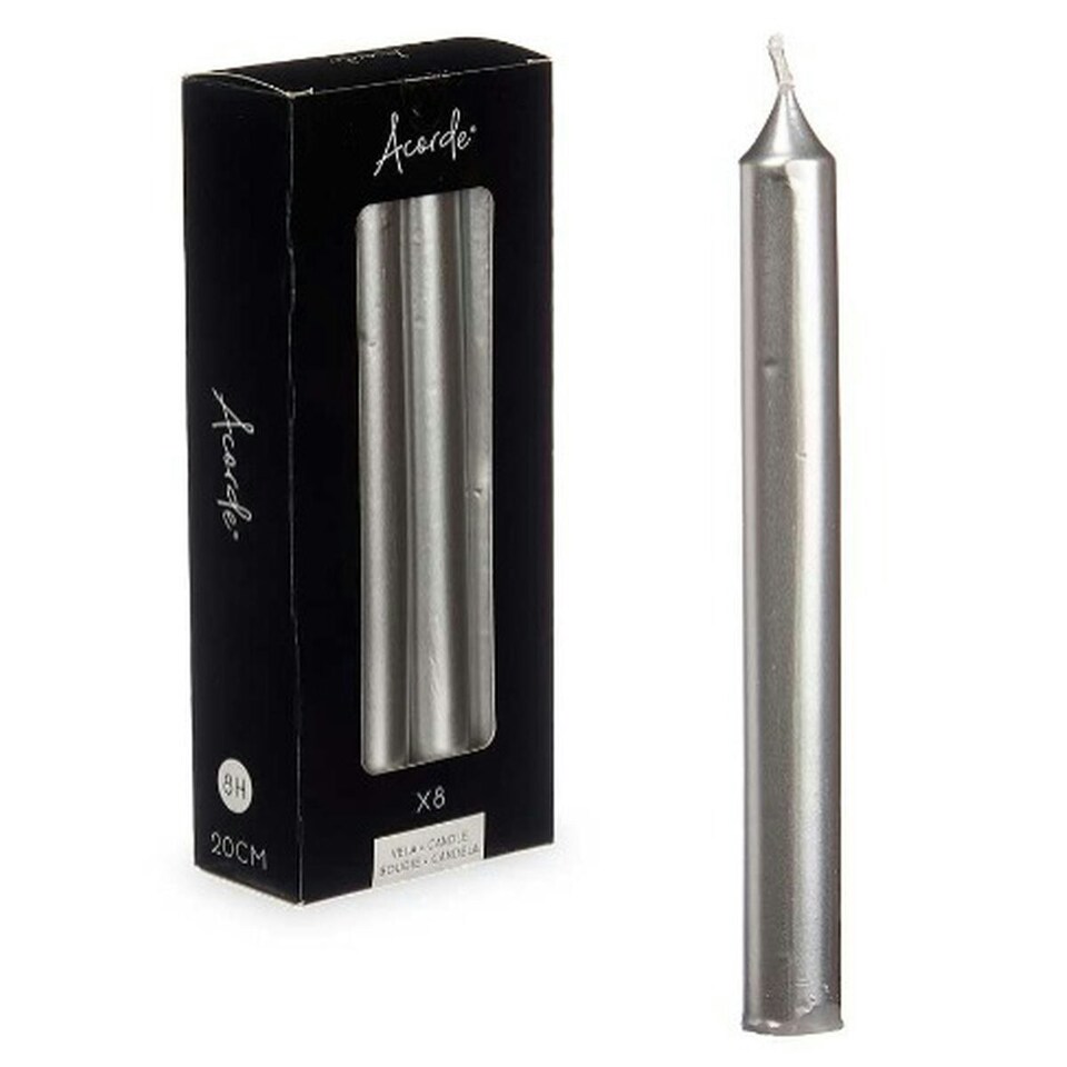 image 1 of Candle Set Acorde 126-E-AR Silver 2 x 2 x 20 cm (12 Units) N/A