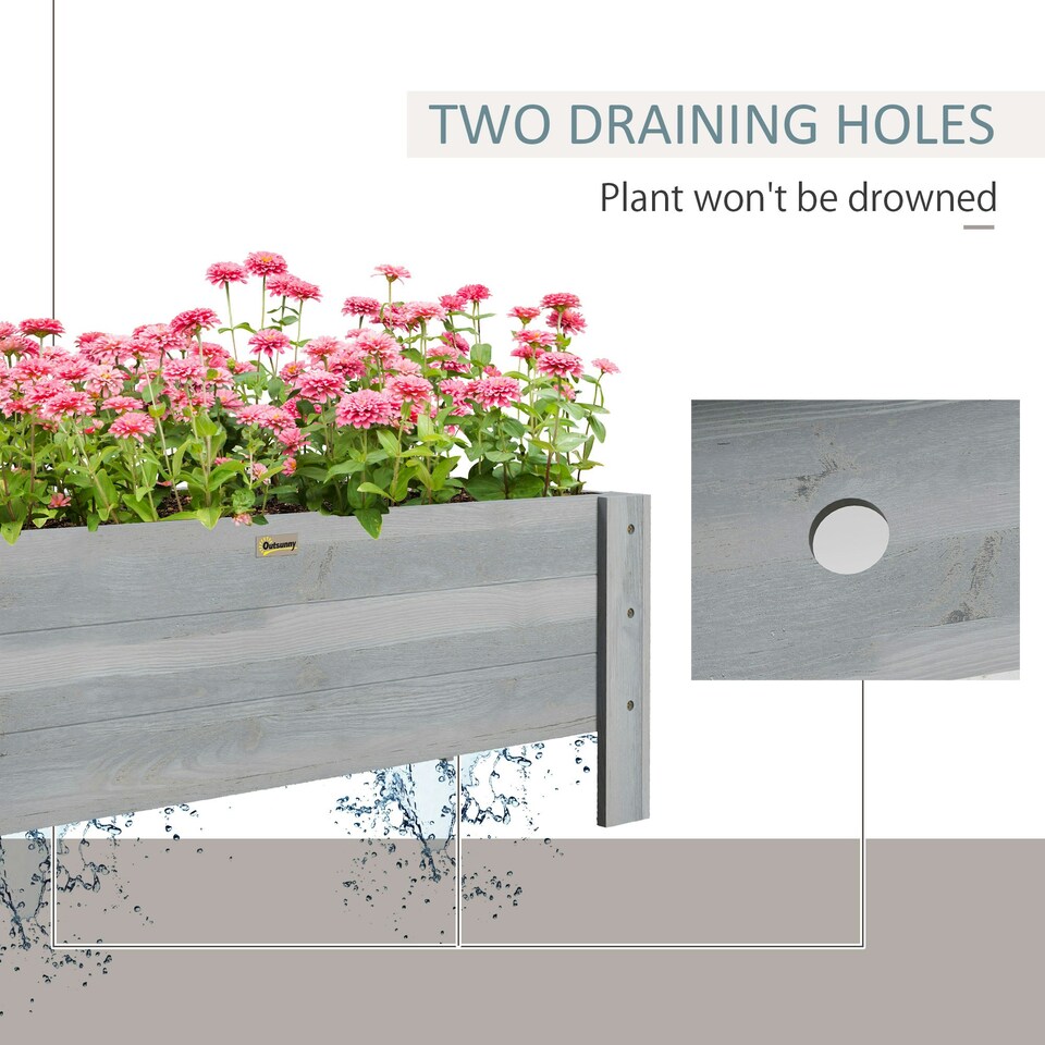 image 1 of Outsunny Wooden Garden Raised Bed Planter Grow Containers Pot, 100x36.5x36cm Grey
