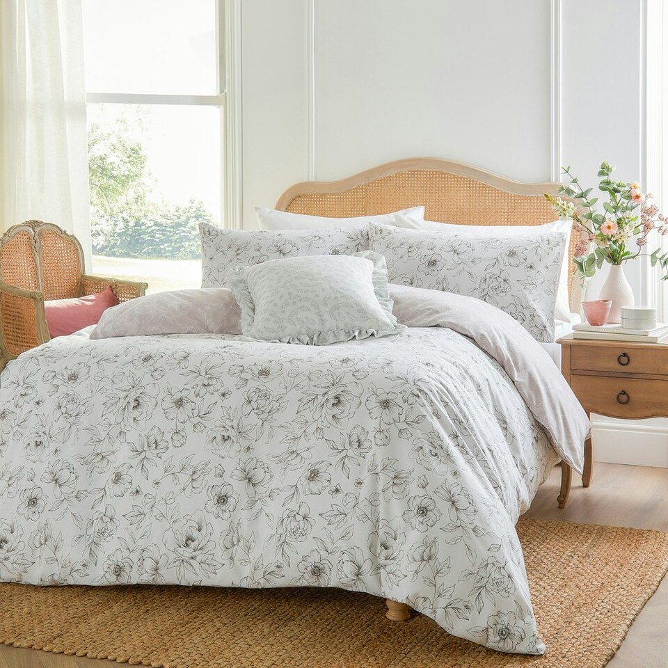 image 1 of Wylder Bella Reversible Floral Double Duvet Cover Set Blue | White | Double