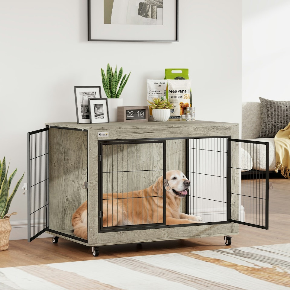 image 1 of PawHut Dog Crate Furniture on Wheels, for Large Dogs