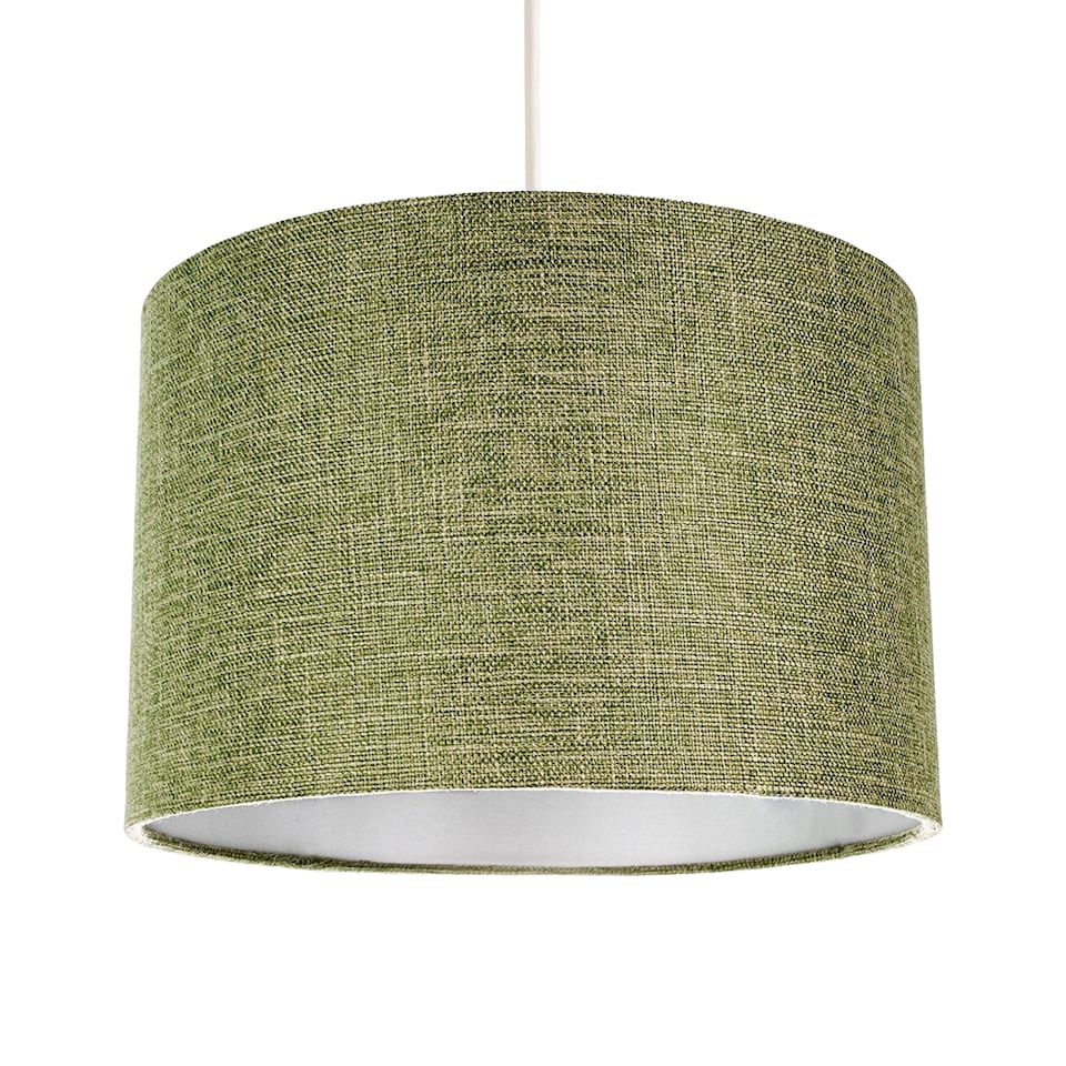 image 1 of Contemporary Olive Green Plain Linen Fabric 10 Drum Lamp Shade 60w Maximum | Green