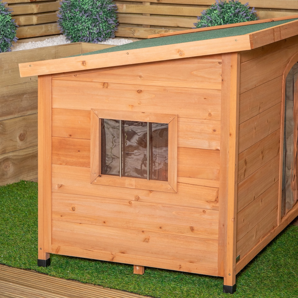 image 1 of 72cm x 1.04m Medium Outdoor Garden Cosy Wooden Dog House Kennel with Window