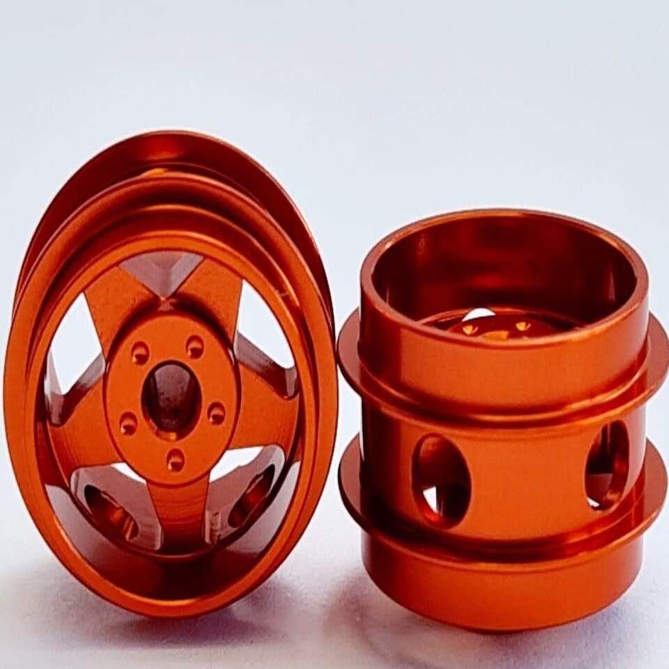 Staffs Aluminium Wheels 2 x 5 Spoke Orange Air Rims 15.8 x 10mm Staffs Slot Cars 130
