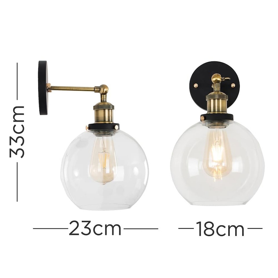 image 1 of ValueLights Sheridan Black and Gold Wall Light Fitting with a Clear Glass Globe Shade & Bulb | Chrome