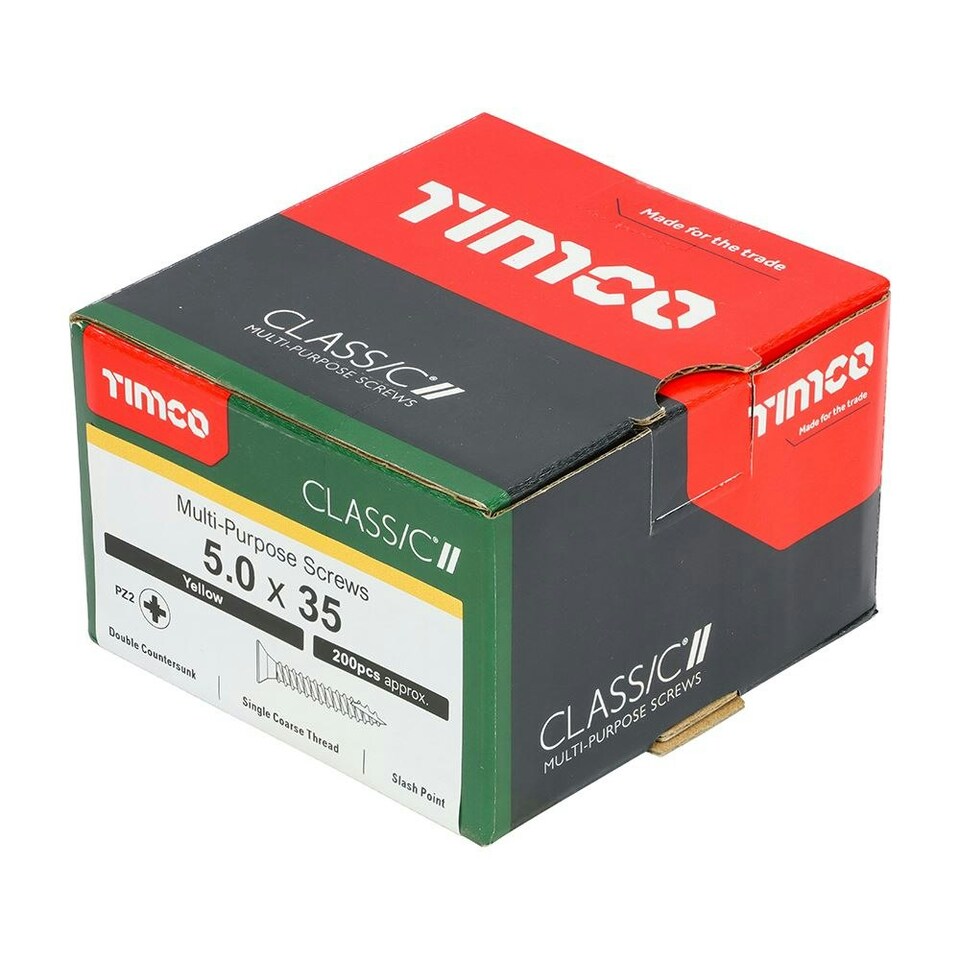 image 1 of Timco - Classic Multi-Purpose Screws - PZ - Double Countersunk - Yellow (Size 5.0 x 35 - 200 Pieces)