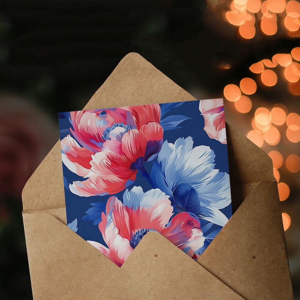 image 1 of Poppy Flower Elegant Pink Pattern Woman Her Birthday Card