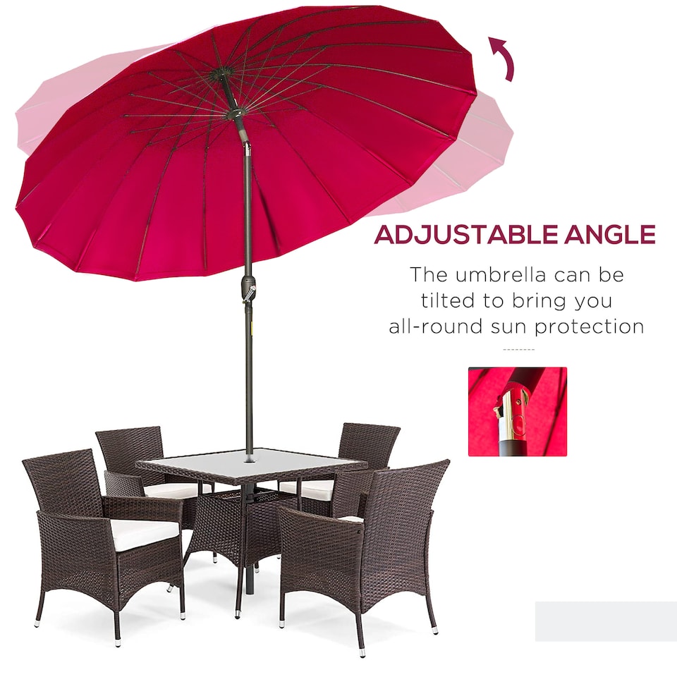 image 1 of Outsunny 2.5m Shanghai Garden Parasol Umbrella with Crank  Tilt, Adjustable Outdoor Sun Shade, Red