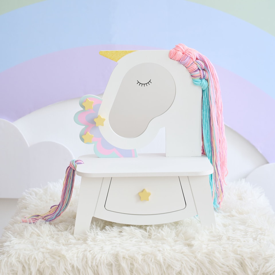 image 1 of Teamson Kids Unicorn Vanity Set with Mirror, Drawer & Pretend Makeup