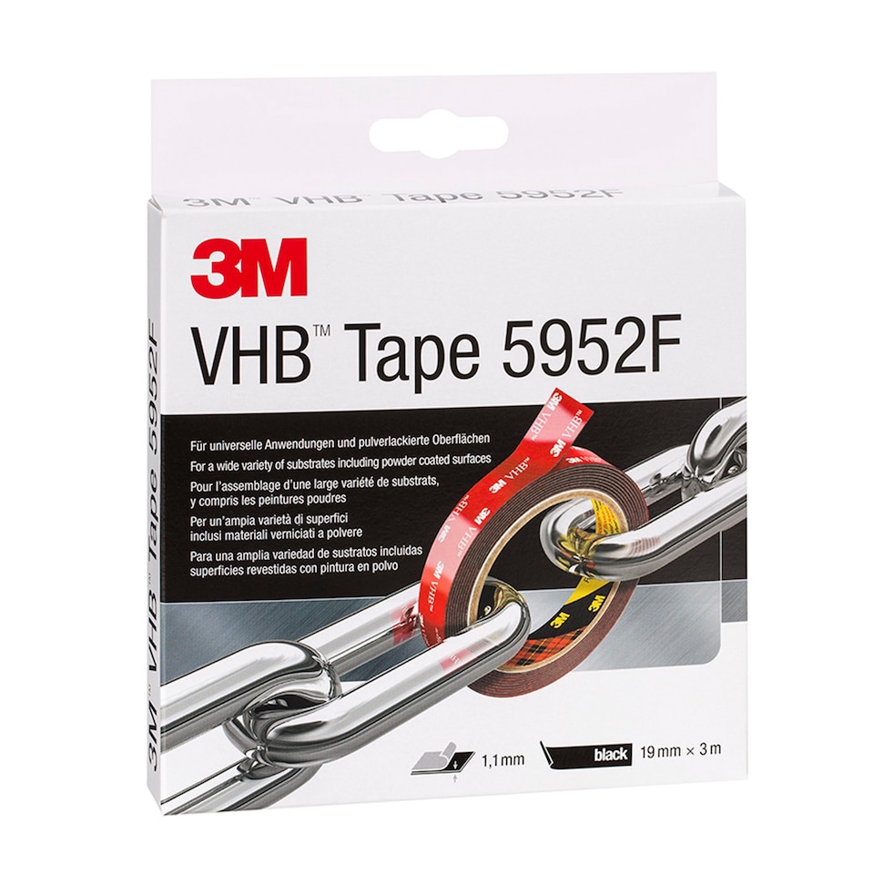 image 1 of 3M VHB 5952 F Double-Sided Black Acrylic Foam Tape, 19 mm x 3 m, 1.1 mm Thick