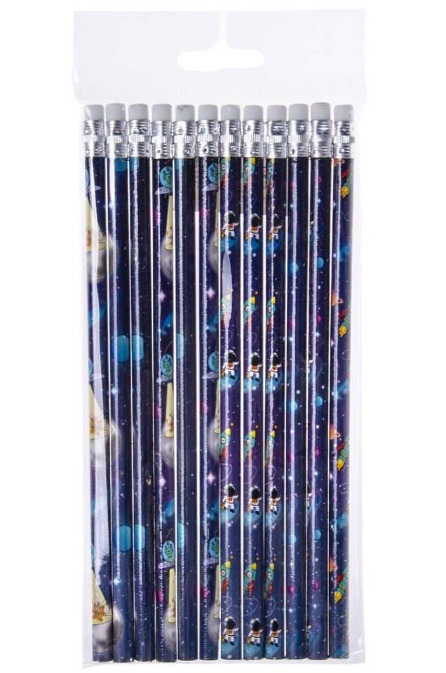 image 1 of Pack of 12 Space Design Pencils with Eraser
