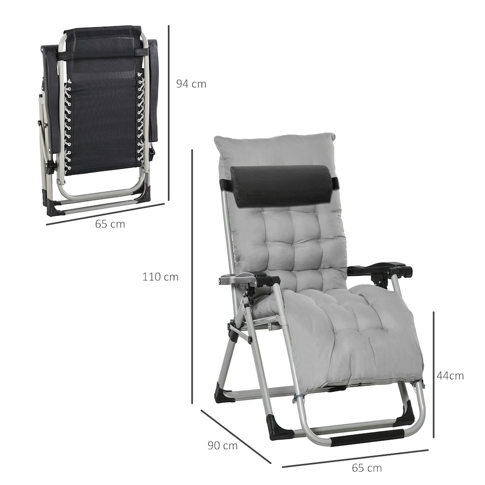 image 1 of Outsunny 2 PCS Reclining Zero Gravity Chair Folding Lounger Cushion Light Grey