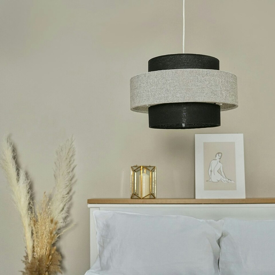 image 1 of ValueLights Weaver Black & Grey Herringbone Ceiling Pendant Shade Black