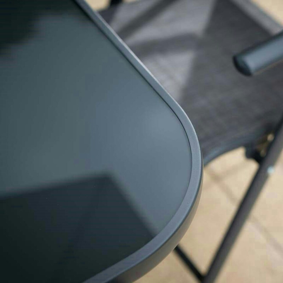 image 1 of Hectare 6 Seater Garden Furniture Reclining Glass Dining Set with Parasol Grey