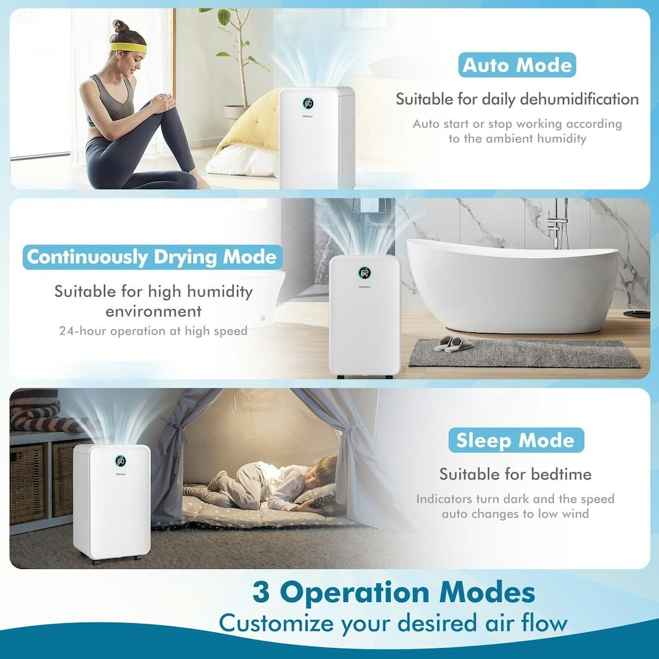 image 1 of COSTWAY 12L/Day Dehumidifier Home Portable Quiet Dehumidifier