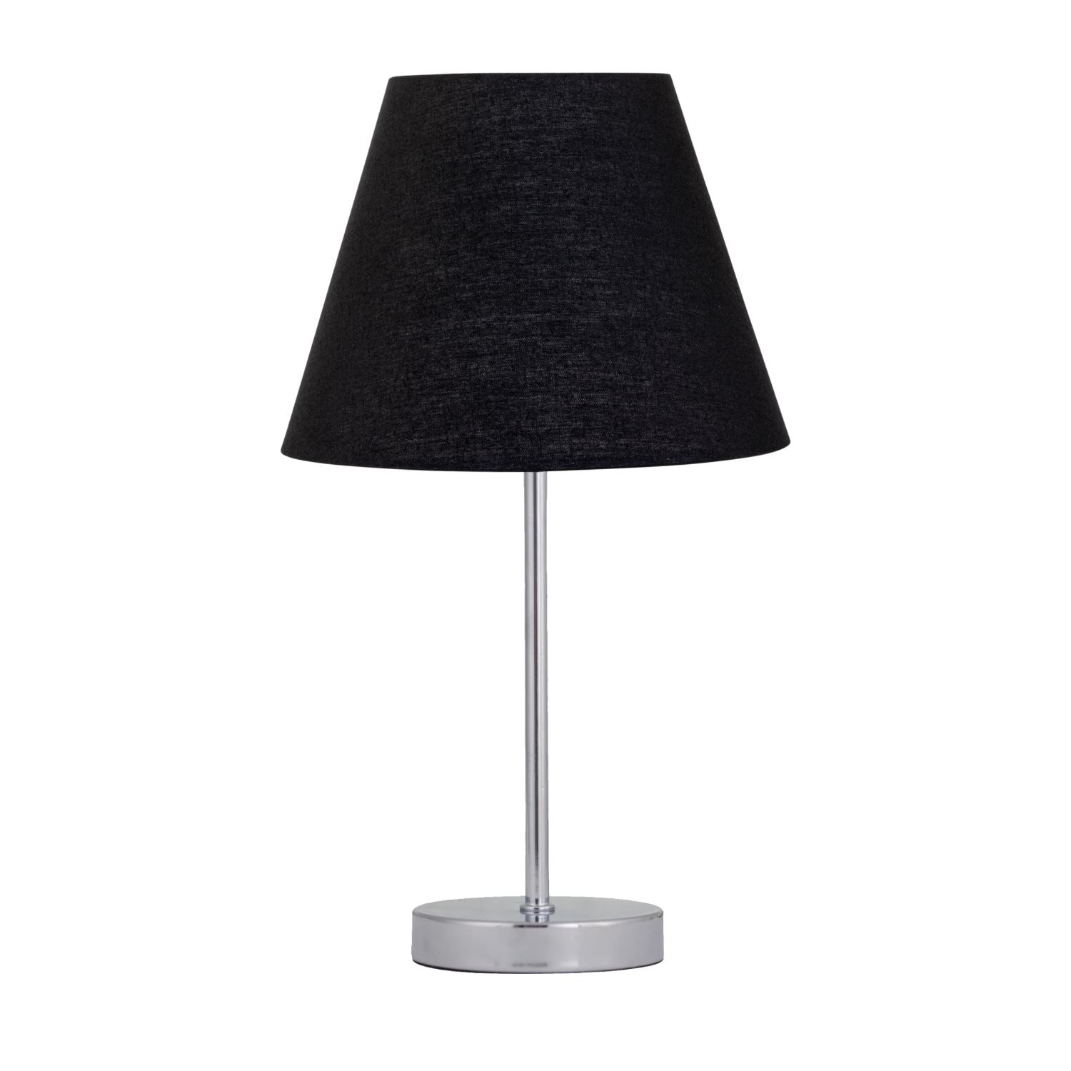 First Choice Lighting Chrome Touch Operated Table Lamp with Black Shade in Silver