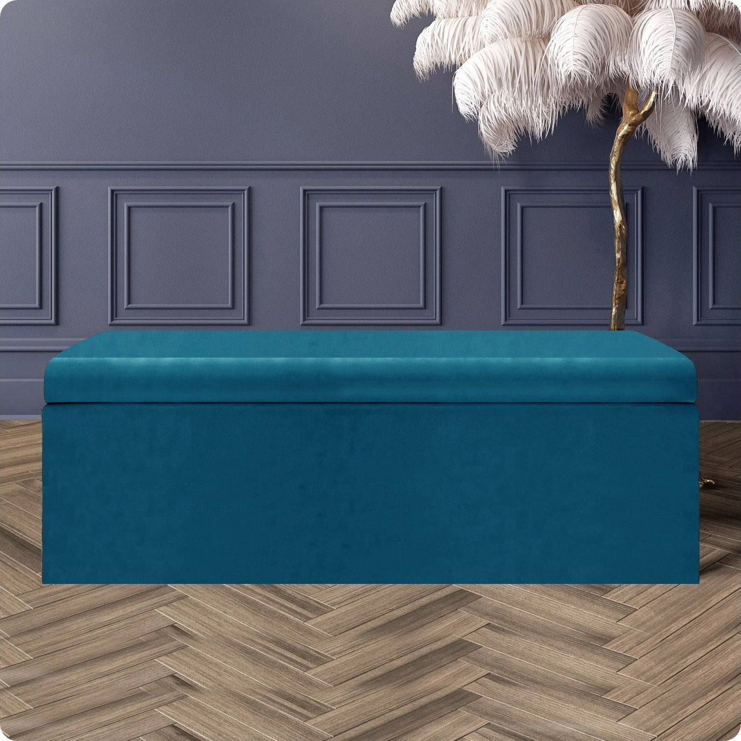 150cm Large Plain Safar Storage Ottoman Box, Emerald Green Plush Velvet Upholstered Deep Storage Ottoman End of Bed Bench