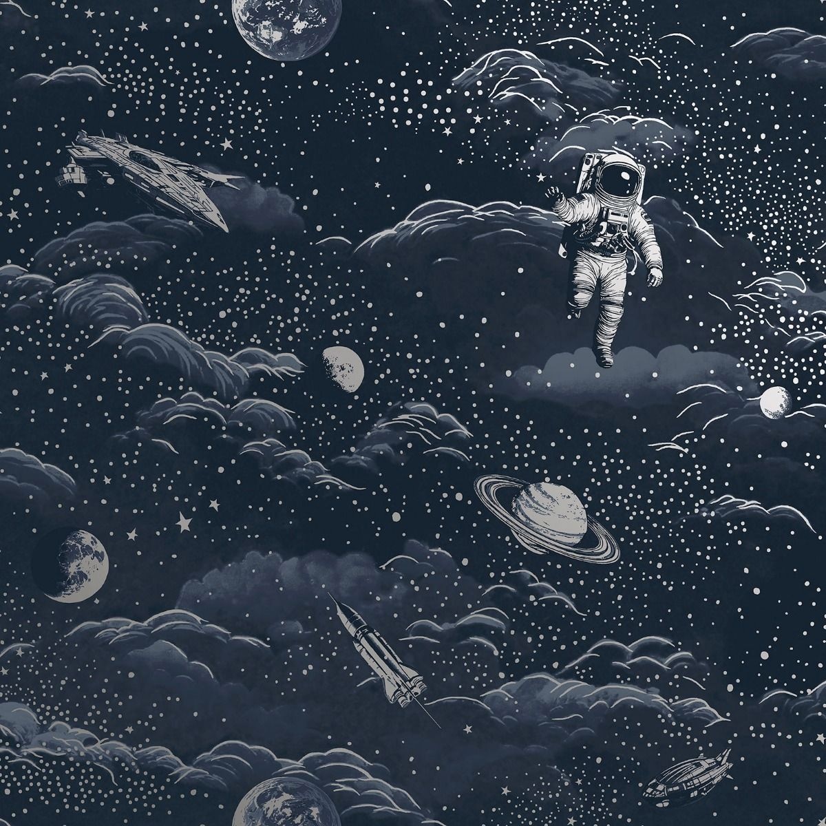 Holden Decor Lost In Space Wallpaper Blue Blue/Silver 1