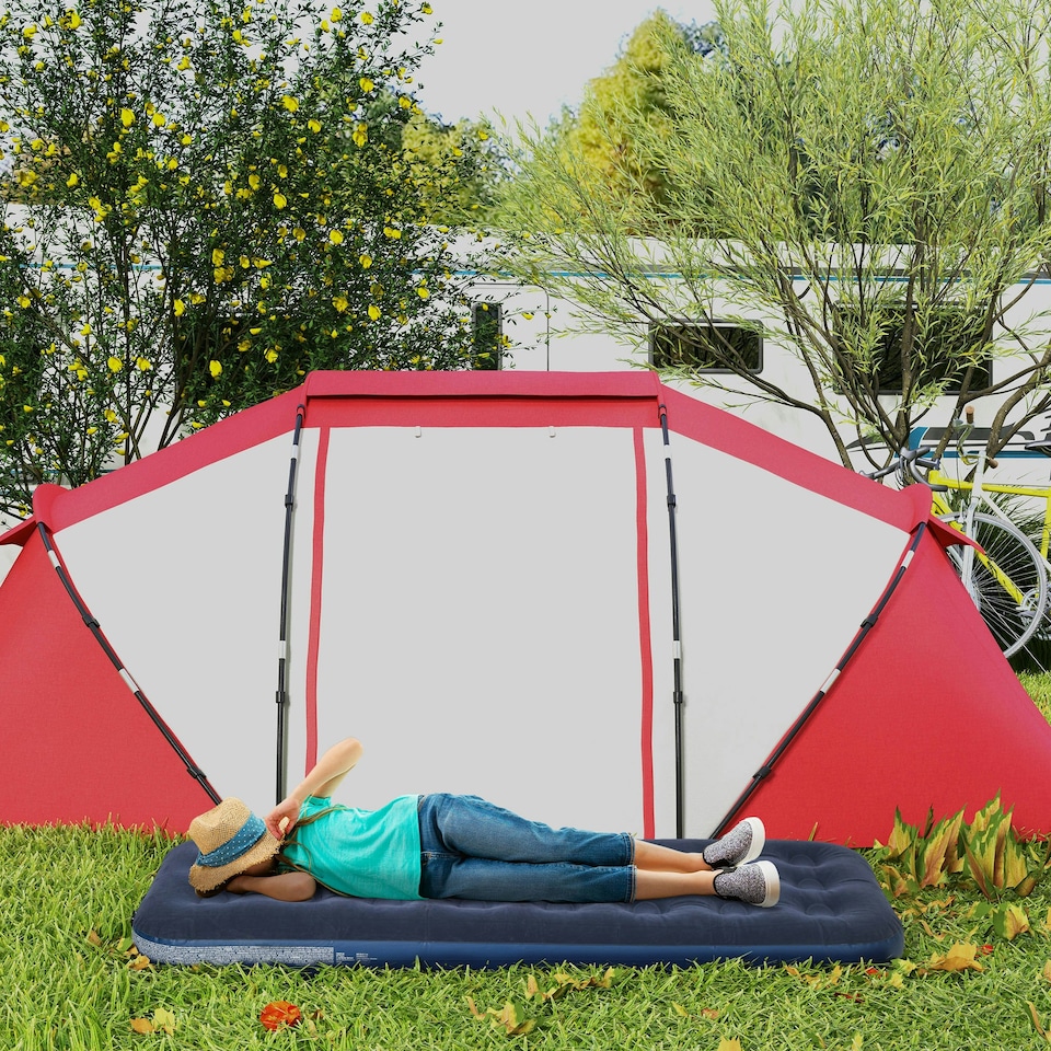 image 1 of Outsunny Single Air Mattress, Portable Air Bed with Flocked Surface, Blue