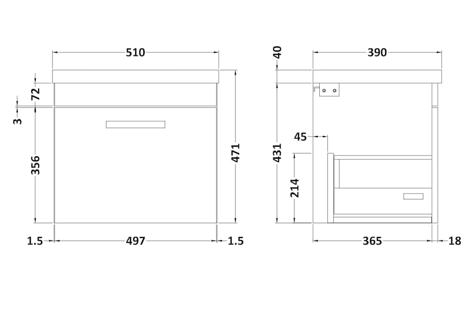 image 1 of Balterley Rio 1 Drawer Wall Hung Vanity Basin Unit - with D-shaped handle (Tap Not Included) | White | Gloss White
