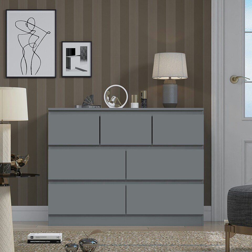 image 1 of FWStyle Stora 7 Drawer Merchant Chest Of Drawers - Matt Dark Grey