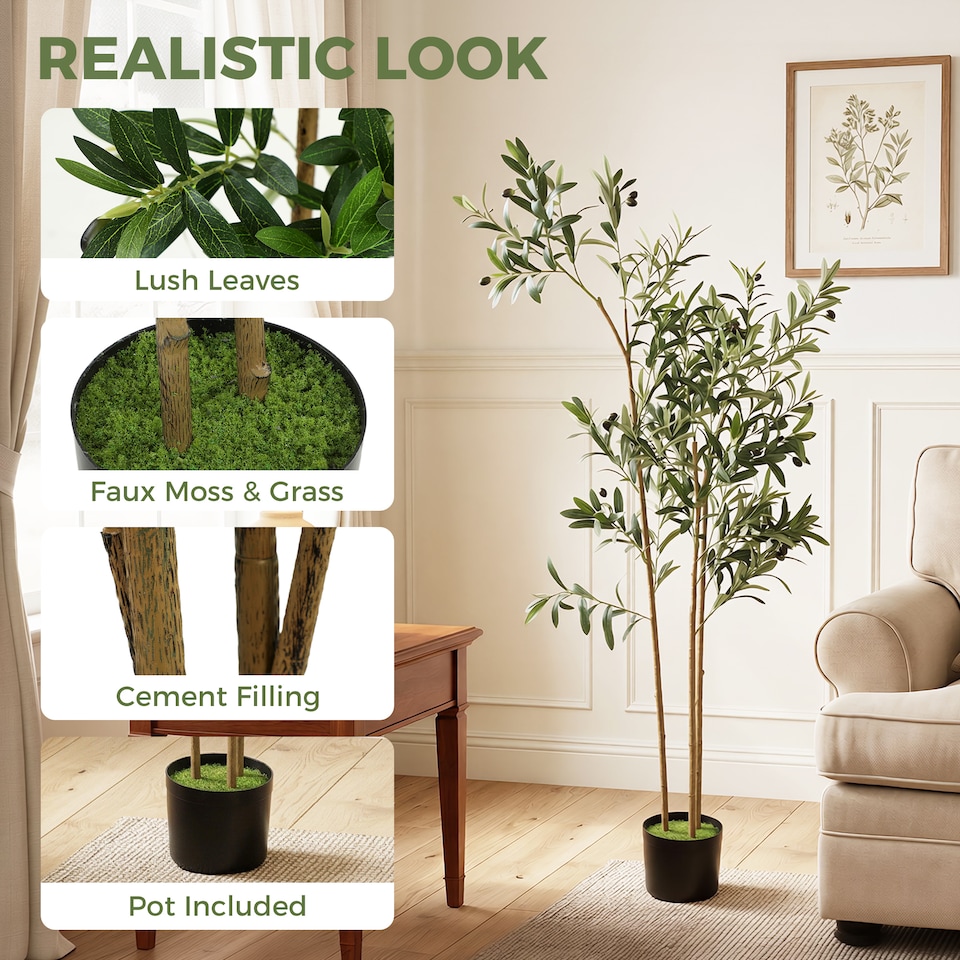 image 1 of HOMCOM 148 cm Decorative Artificial Plant, Silk Olive Tree with 553 Leaves