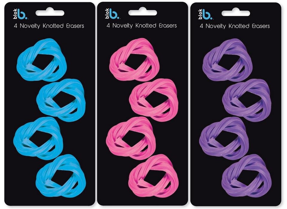 image 1 of Pack of 4 Novelty Knotted Erasers - Assorted Colours