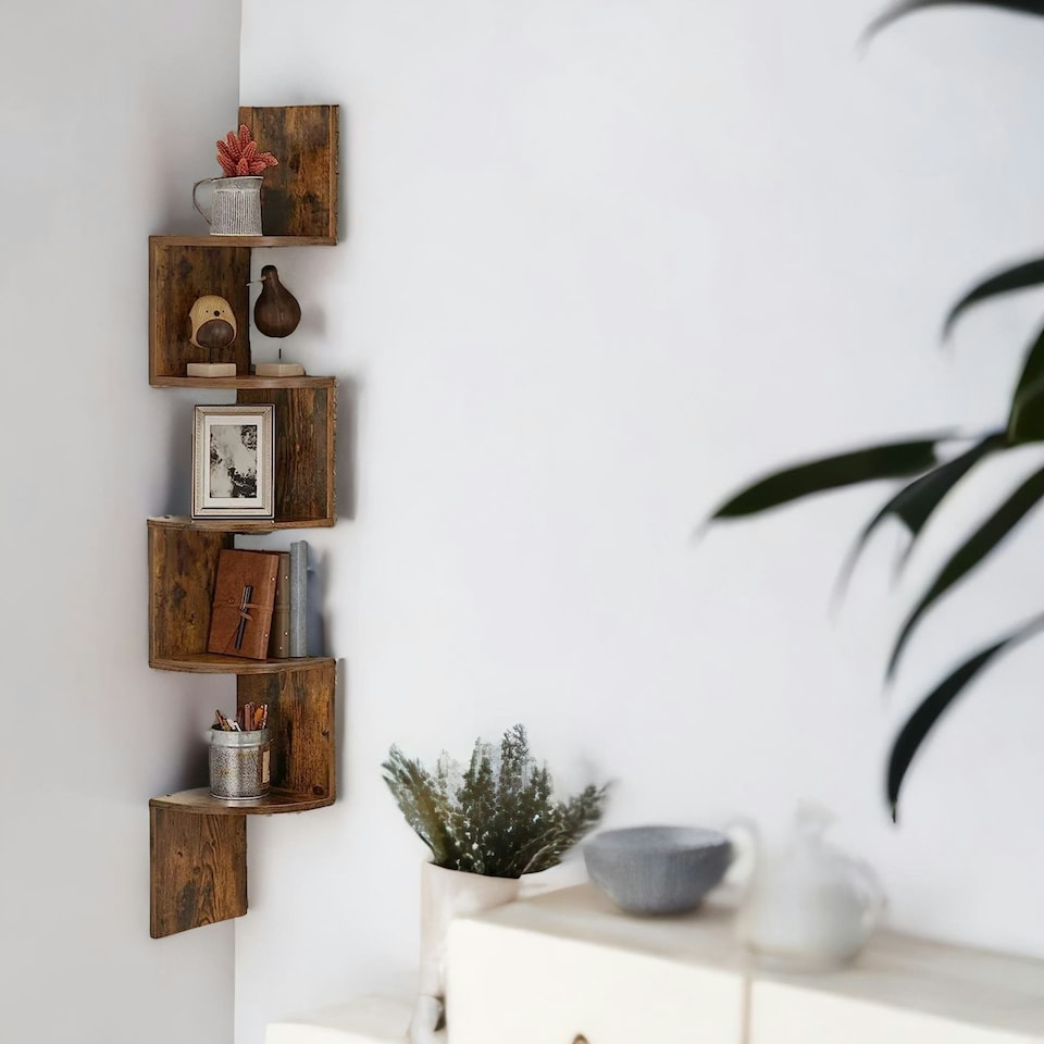 image 1 of 5 Tier Wall Mounted Floating Corner Shelf Rustic Brown Brown | One Size