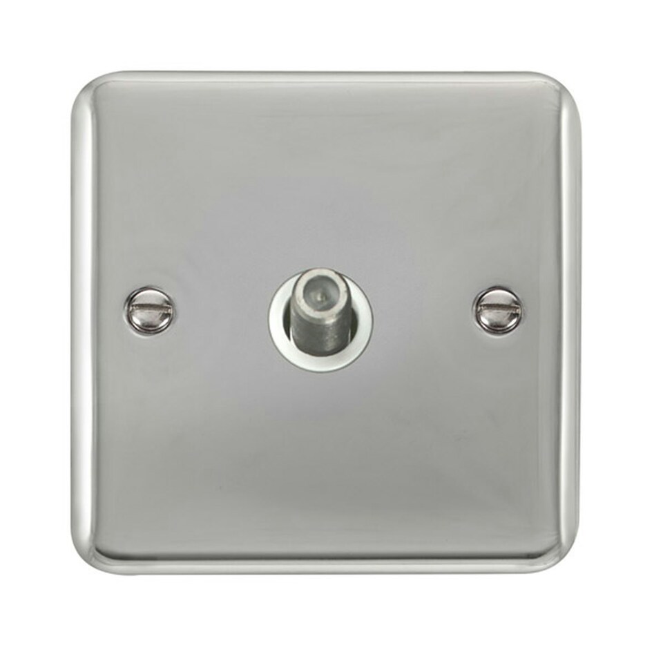 SE HOME Curved Polished Chrome Satellite Socket 1 Gang White | Polished Chrome