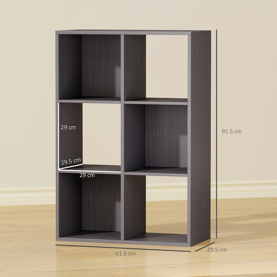 image 1 of HOMCOM 6-Cube Bookshelf, Display Shelving Unit for Home Office, Grey