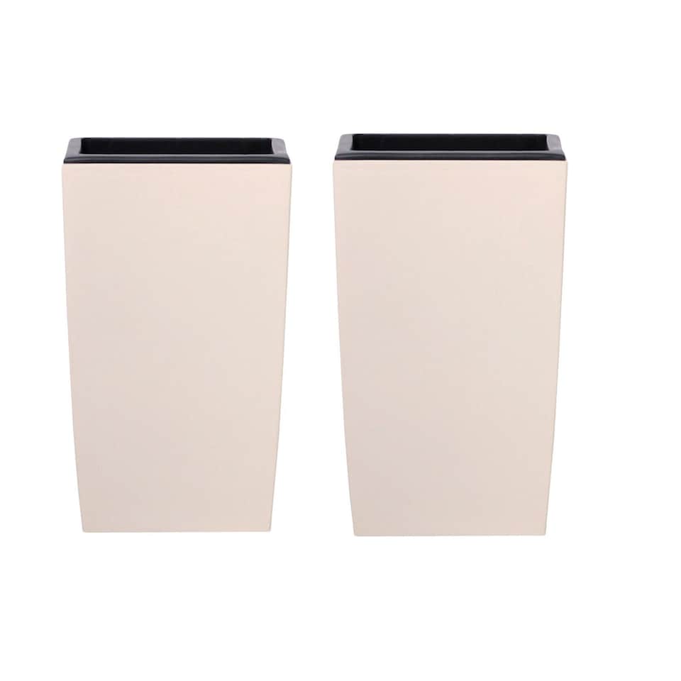 image 1 of Coubi Square Tall Plant Pot with Insert - 26x16x16cm | Cream | Cream & Set of 2 | 2