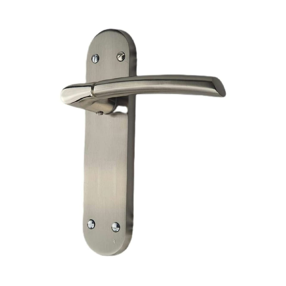 image 1 of Golden Grace Indiana Door Handles on Backplate in Satin Stainless Steel Finish - 180mm x 45mm | Grey | 1 Set