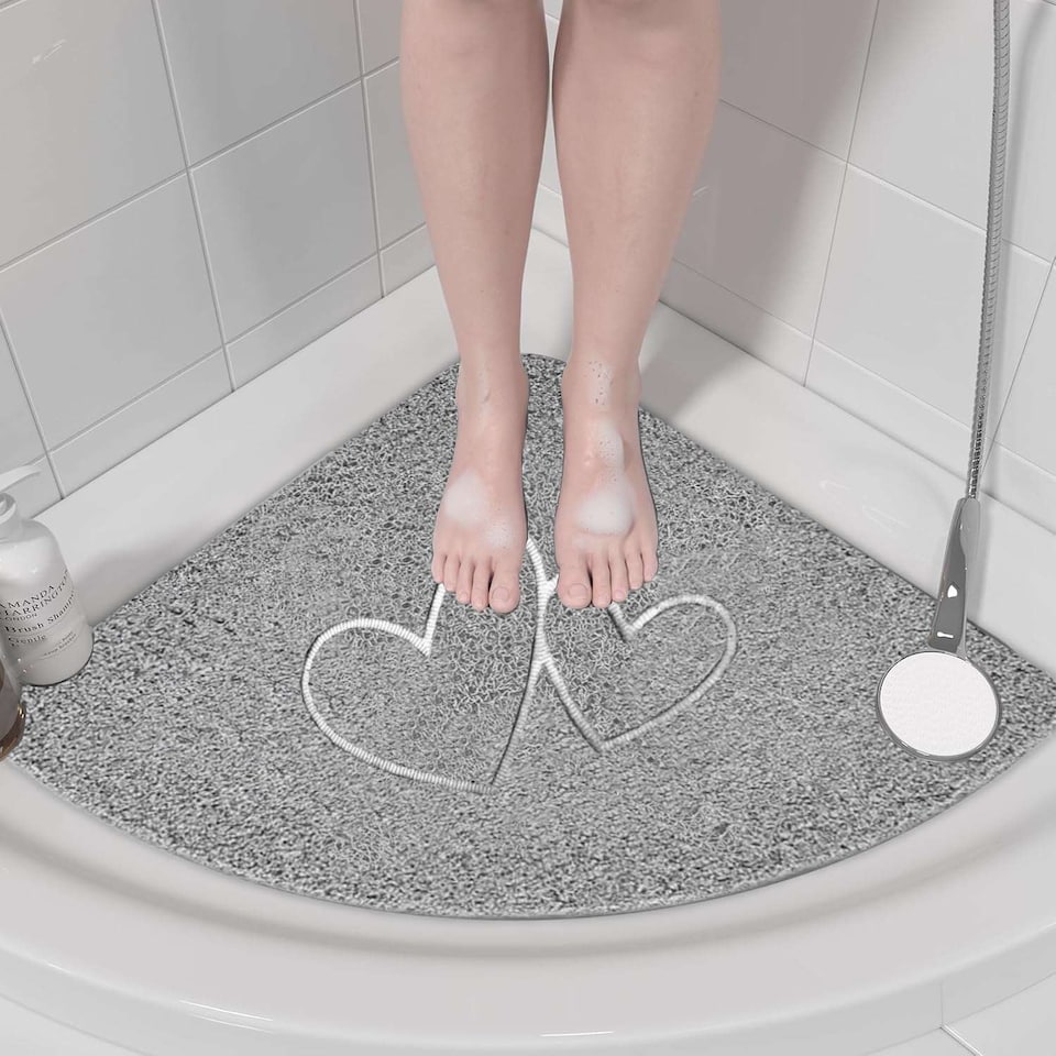 image 1 of Embossed Spaghetti Anti Slip Quadrant Shower Mat - Double Heart - 60cm | Grey | Grey | Quadrant 60x60cm