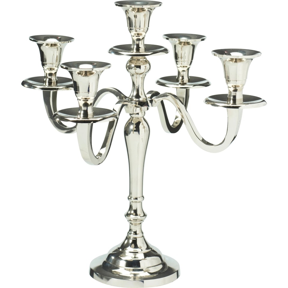 image 1 of 5 Arm Metal Candle Holder Stand Vintage Candelabra Centrepiece Home Decor 30cm | Silver | Silver | 1