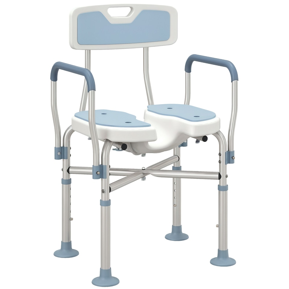 image 1 of HOMCOM Padded Bath Chair with Slotted Seat and Adjustable Height, Light Blue