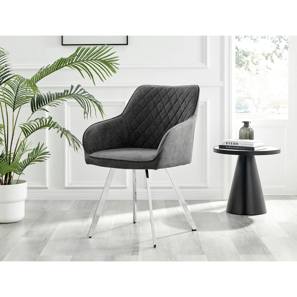 image 1 of Furniturebox 2x Falun Dark Grey Fabric Silver Leg Dining Chairs