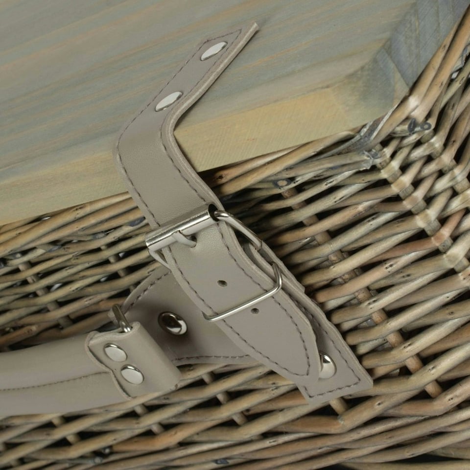 image 1 of Antique Wash Empty Picnic Basket with Pinewood Lid Brown | L