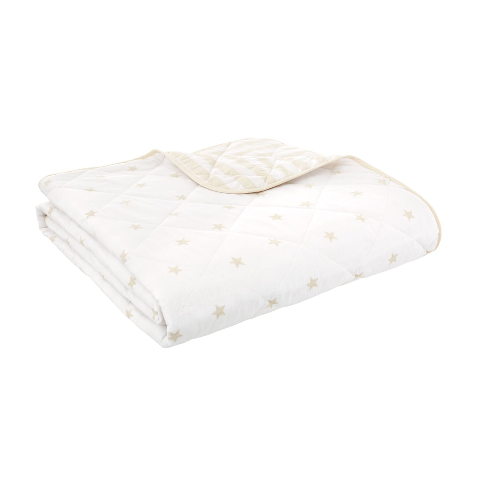 image 1 of Bianca Mini Star & Stripes Cotton Reversible Bedspread | Cream | Natural | One Size