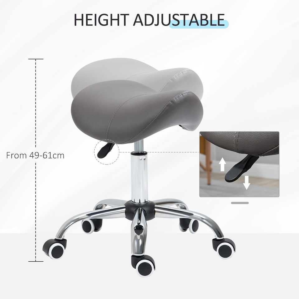 image 1 of HOMCOM PU Leather Saddle Stool w/ Moulded Padded Seat Adjustable Height Grey