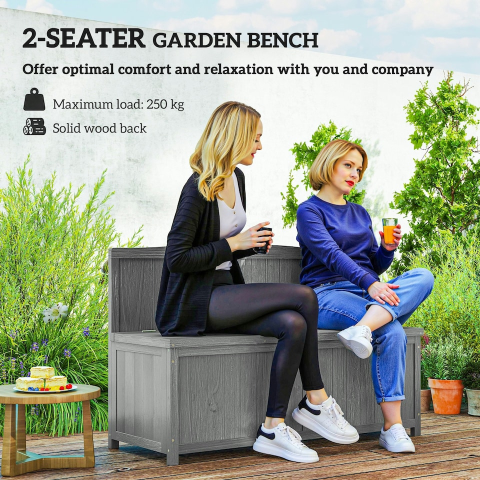 image 1 of Outsunny Wood Storage Bench for Patio, Outdoor Garden Seating, Brown Grey