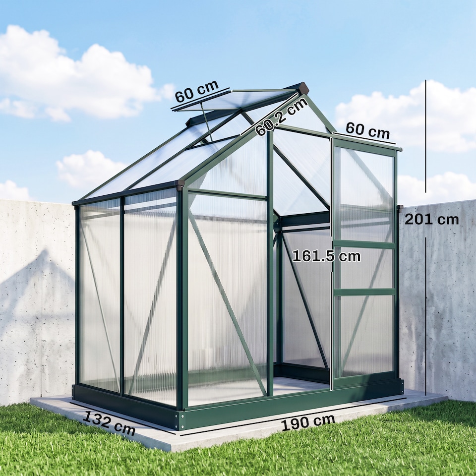 image 1 of Outsunny 6x4ft Walk-In Polycarbonate Greenhouse Plant Grow Galvanized Aluminium | Green