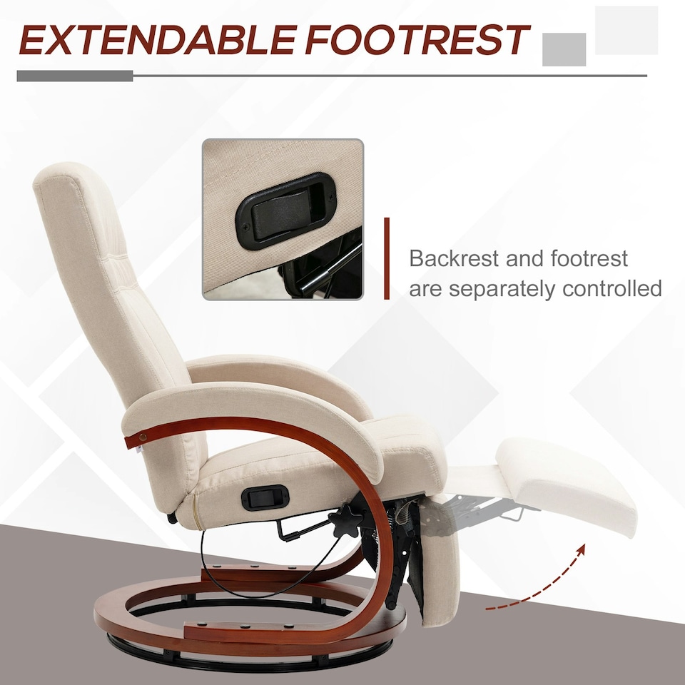 image 1 of HOMCOM Manual Recliner Swivel Reclining Chair with Footrest Armrests Beige