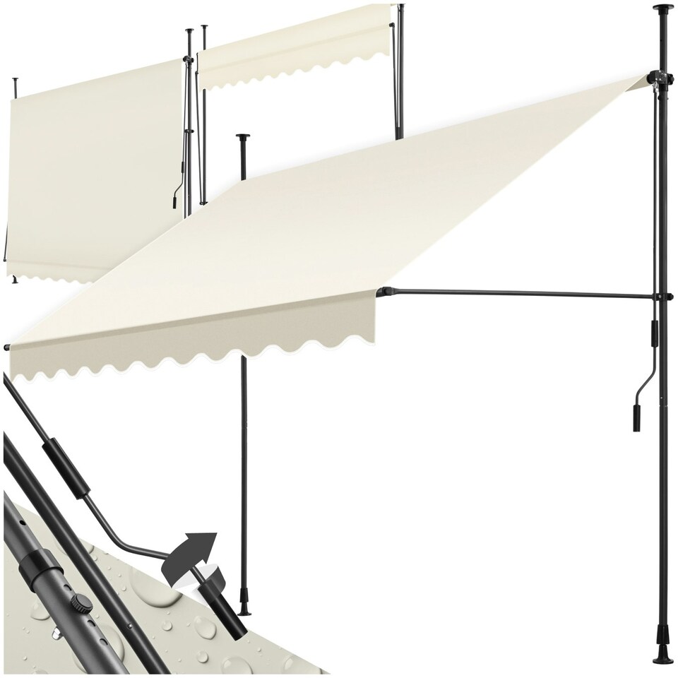 image 1 of Awning with hand crank - pressure fitted , height adjustable Cream | 180 x 250 cm