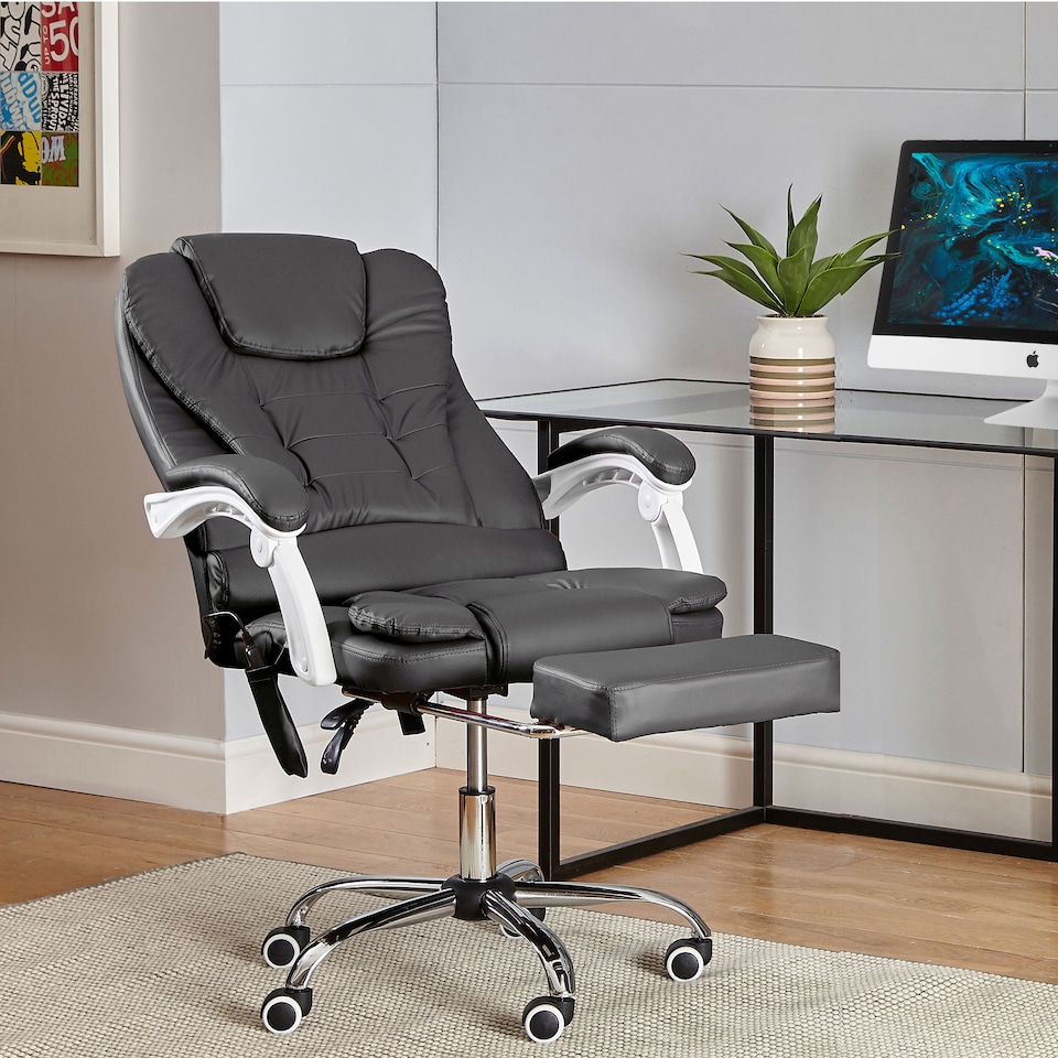 image 1 of Neo Office Chair Brown Faux Leather with Massage Function & Footrest | Grey