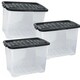 image 3 of 2 x 80 Litres Clear Transparent Base Curve Storage Containers With Black Lids For Home & Office Clear