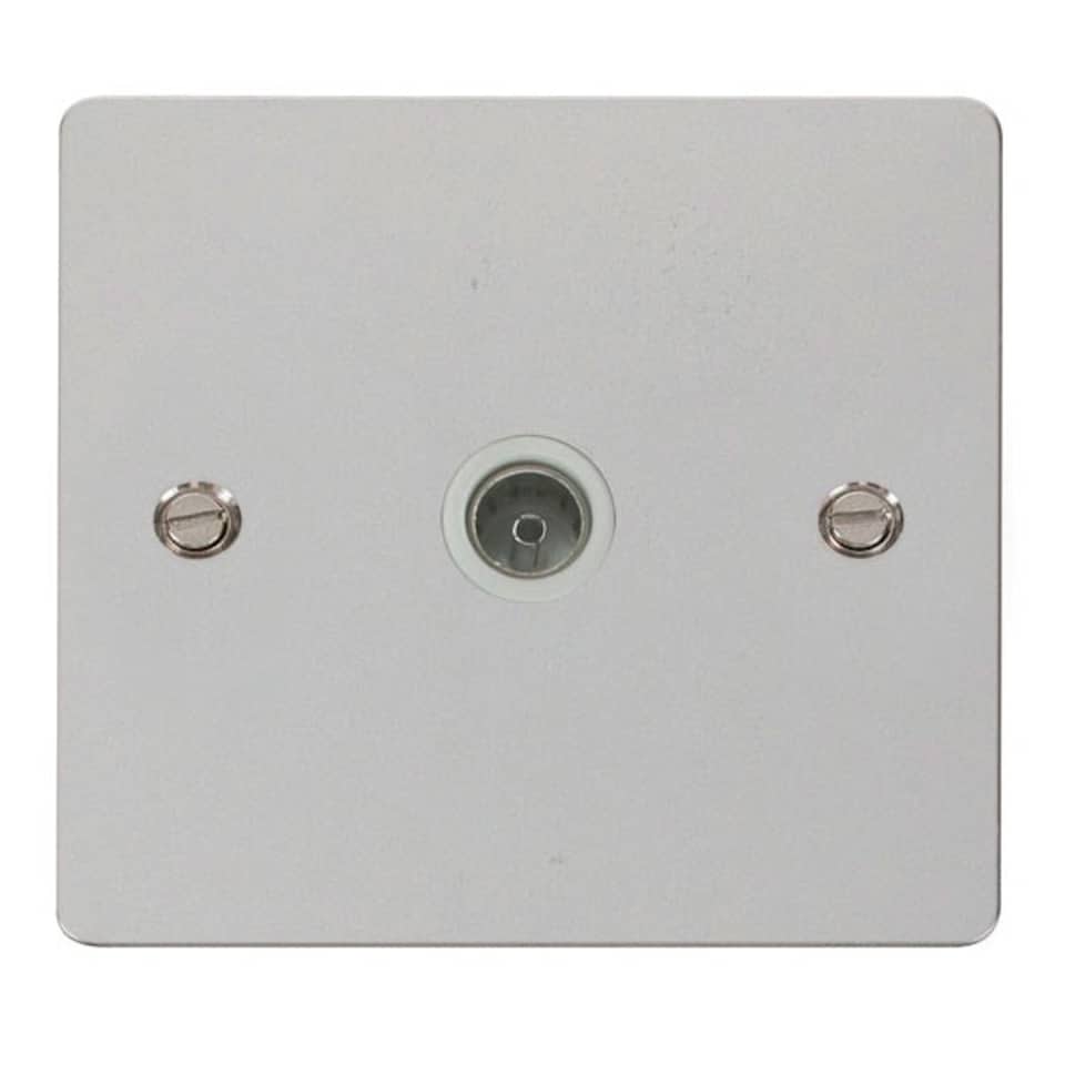 SE HOME Flat Plate Polished Chrome 1 Gang Single Coaxial TV Socket - White Trim - SE Home White | Polished Chrome