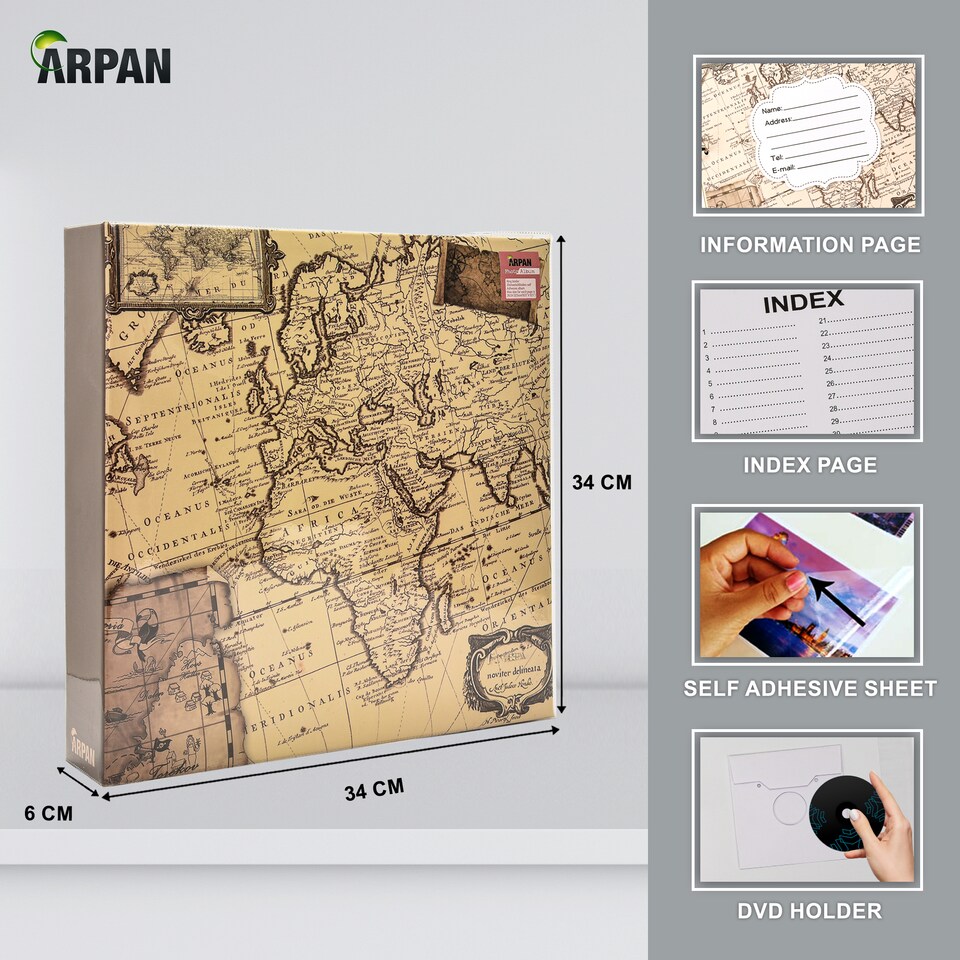 image 1 of ARPAN Extra-Large 3-Ring Binder Self Adhesive Photo Album – 20 Sheets / 40 Sides – Sticky Page Scrapbook Memory Album for Photos, Keepsakes & Special Occasions