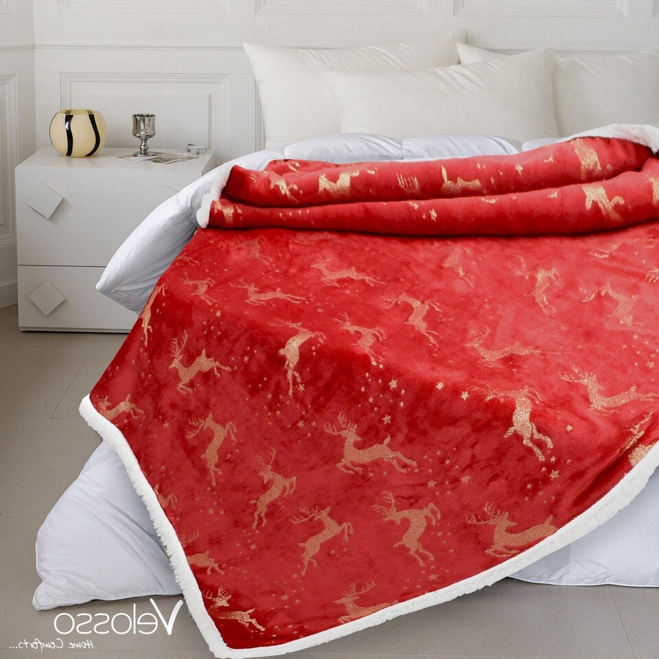 image 1 of Velosso Reindeer Foil Printed Sherpa Reverse Throw Blanket
