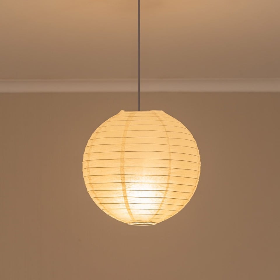 image 1 of ValueLights Isla White Paper Globe Ceiling 30cm Lamp Shade | White