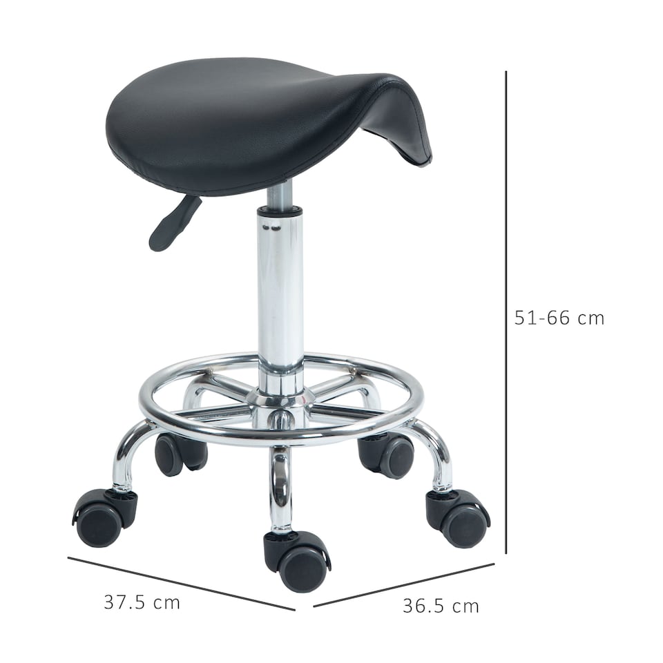 image 1 of HOMCOM Saddle Stool, PU Leather Adjustable Rolling Salon Chair for Massage, Spa, Clinic, Beauty, Hairdressing and Tattoo, Black